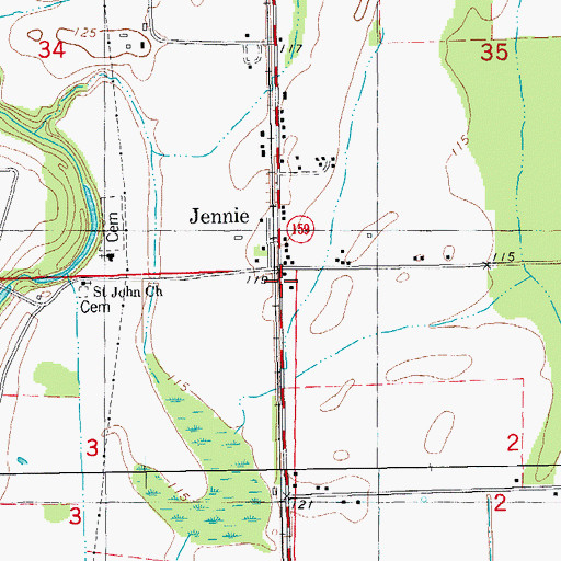 Topographic Map of Jennie, AR