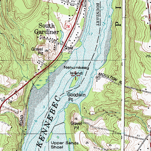 Topographic Map of Nehumkeag Island, ME
