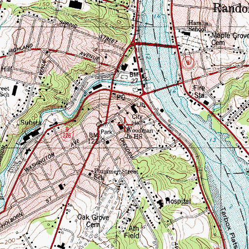 Topographic Map of Woodman Junior High School, ME