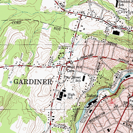 Topographic Map of West Hill Cemetery, ME