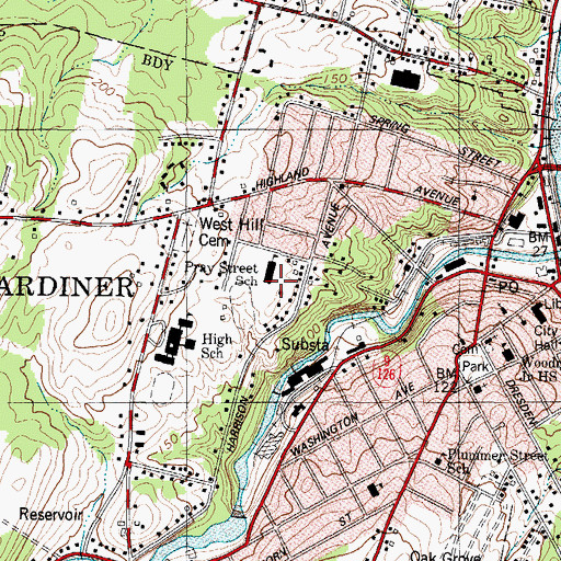 Topographic Map of Pray Street School, ME