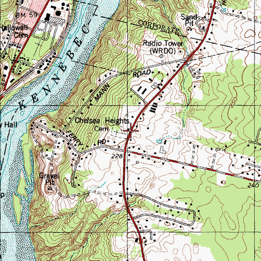 Topographic Map of Chelsea Heights Cemetery, ME