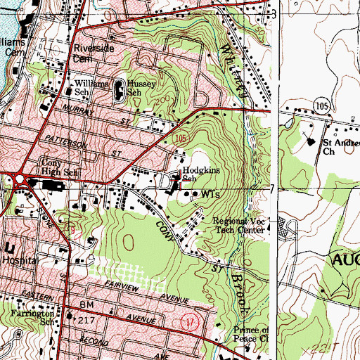 Topographic Map of Ella R Hodgkins School (historical), ME