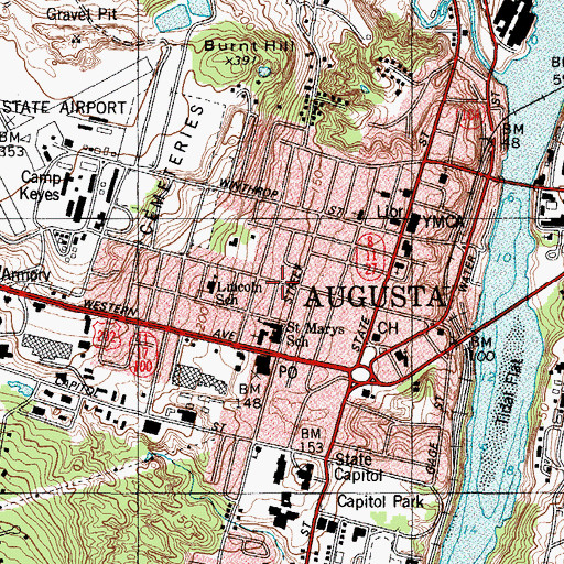Topographic Map of Saint Marys School, ME