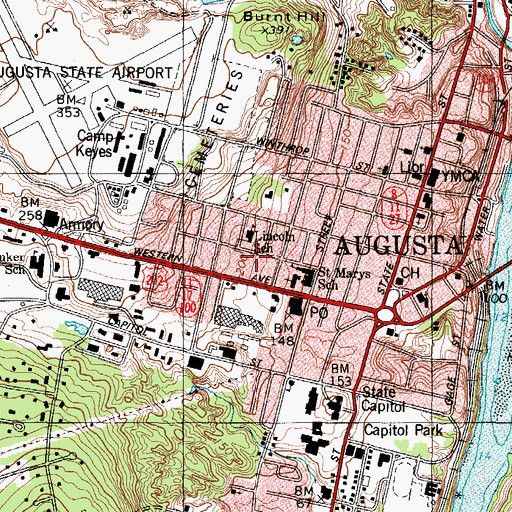 Topographic Map of Lincoln School, ME