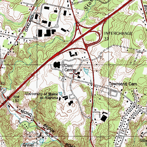 Topographic Map of University of Maine At Augusta, ME