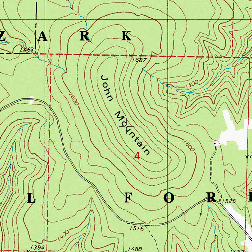 Topographic Map of John Mountain, AR