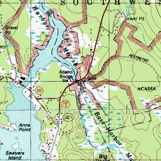 Topographic Map of Adam Bridge, ME