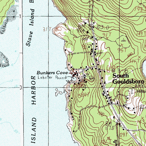 Topographic Map of Bunkers Cove, ME
