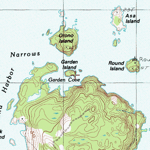 Topographic Map of Garden Islands, ME