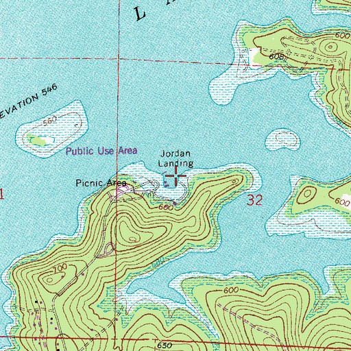 Topographic Map of Jordan Landing, AR