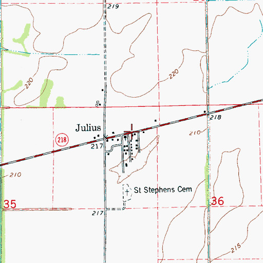 Topographic Map of Julius, AR