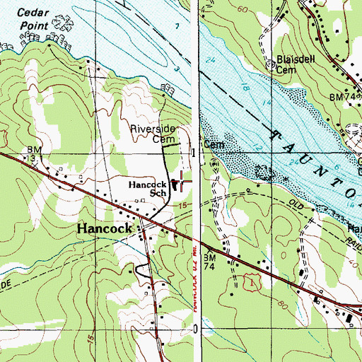 Topographic Map of Hancock Grammar School, ME