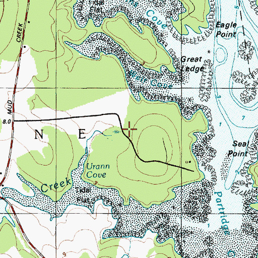 Topographic Map of Mud Creek, ME