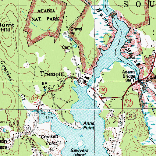 Topographic Map of Tremont, ME