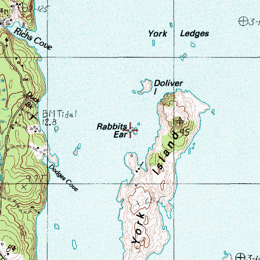 Topographic Map of Rabbits Ear, ME