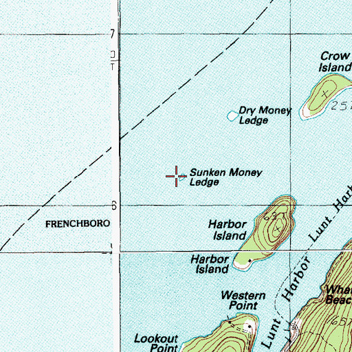 Topographic Map of Sunken Money Ledge, ME