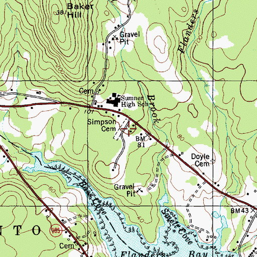 Topographic Map of Simpson Cemetery, ME
