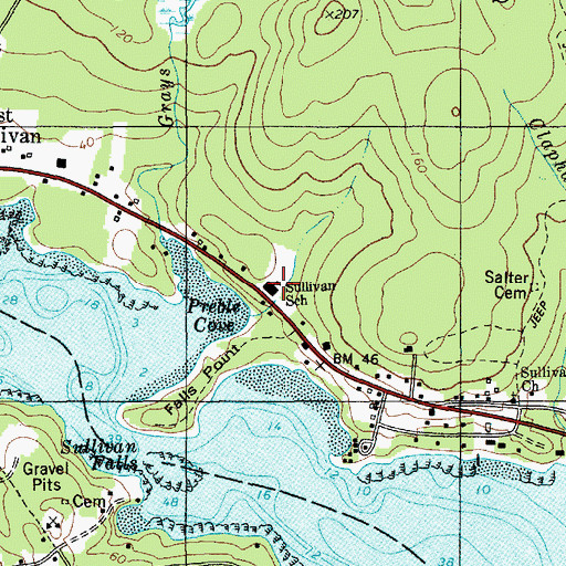 Topographic Map of Sullivan School, ME