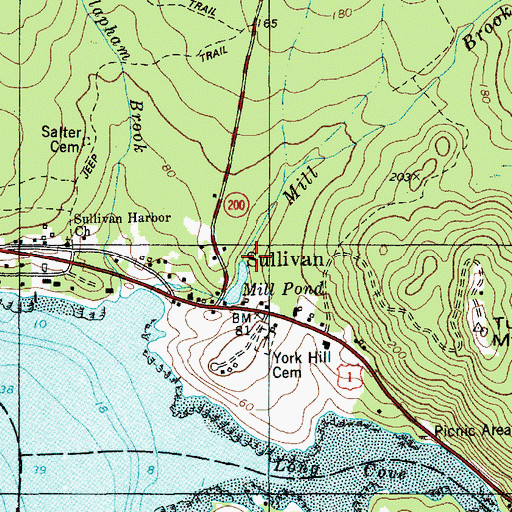 Topographic Map of Mill Brook, ME
