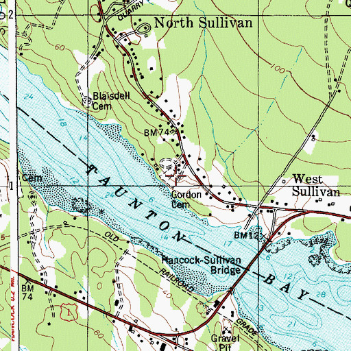Topographic Map of Gordon Cemetery, ME