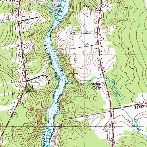 Topographic Map of Whittaker Brook, ME