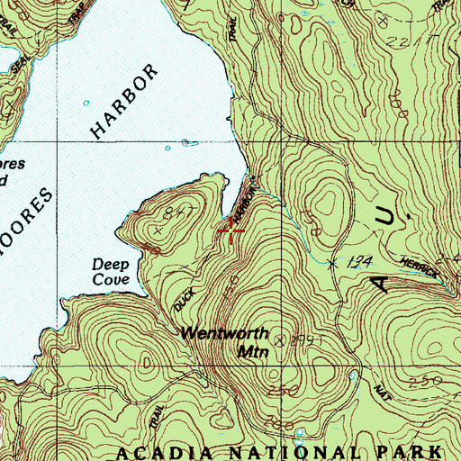 Topographic Map of Duck Harbor Trail, ME
