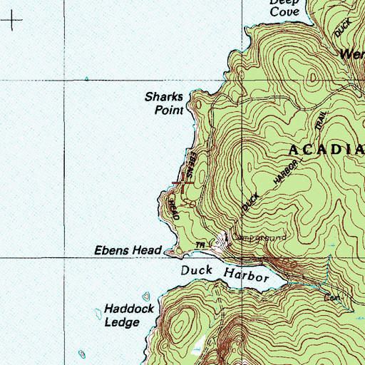 Topographic Map of Ebens Head Trail, ME