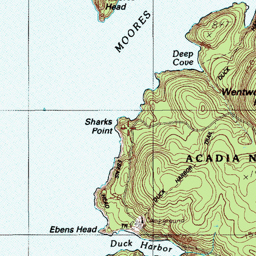 Topographic Map of Sharks Point, ME