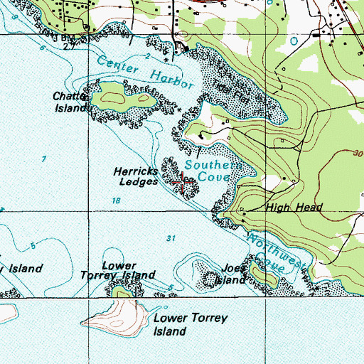 Topographic Map of Herricks Ledges, ME