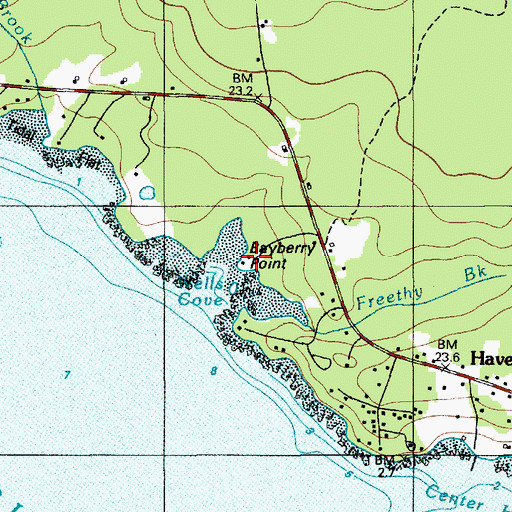 Topographic Map of Bayberry Point, ME
