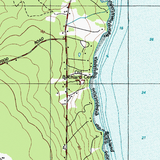 Topographic Map of Old Birchland Cemetery, ME