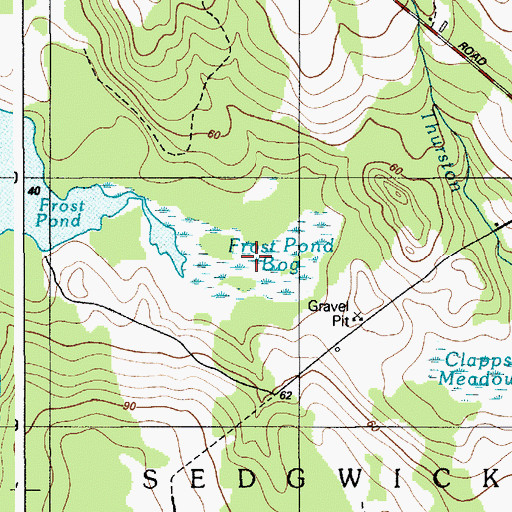 Topographic Map of Frost Pond Bog, ME