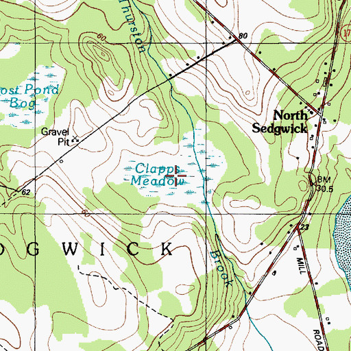 Topographic Map of Clapps Meadow, ME