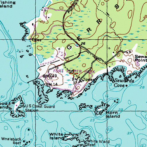 Topographic Map of Fort Foster Park, ME