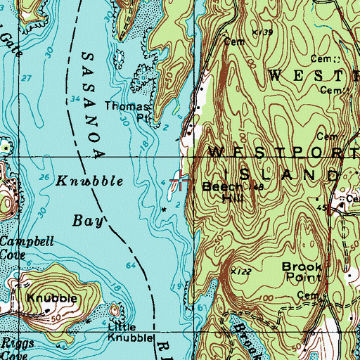 Topographic Map of Bailey Point, ME