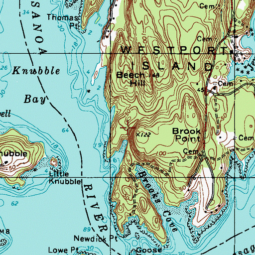 Topographic Map of Round Cove Point, ME