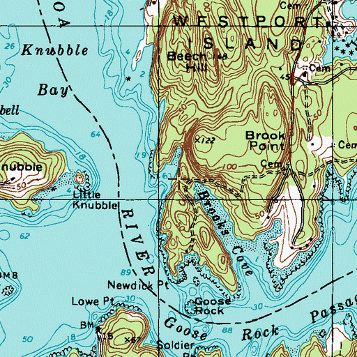 Topographic Map of Round Cove, ME