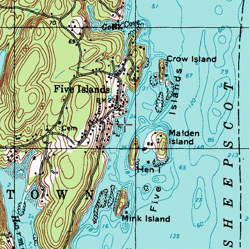Topographic Map of Five Mile Harbor, ME