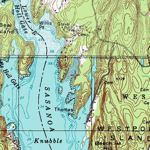 Topographic Map of Thomas Cove, ME