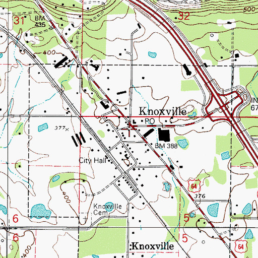 Topographic Map of Knoxville, AR