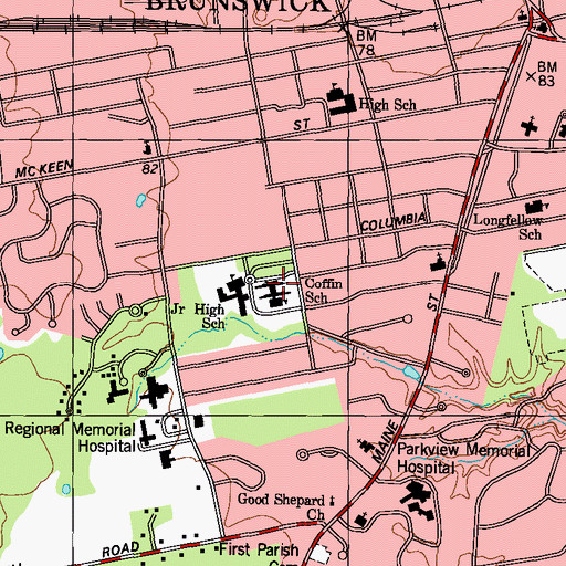 Topographic Map of Coffin Elementary School, ME