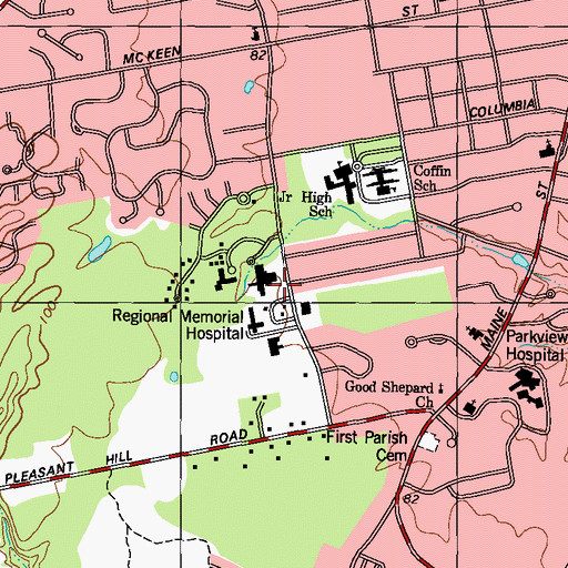Topographic Map of Regional Memorial Hospital, ME