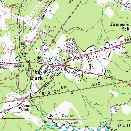 Topographic Map of Pine Park, ME