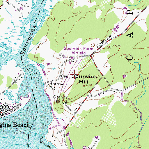 Topographic Map of Spurwink Farm Airfield (historical), ME