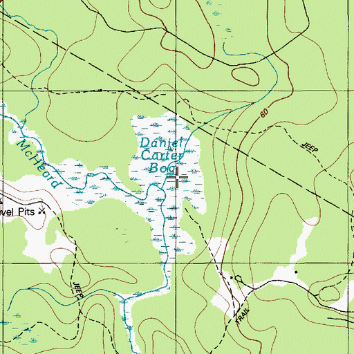 Topographic Map of Daniel Carter Bog, ME
