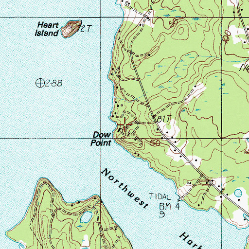 Topographic Map of Dow Point, ME