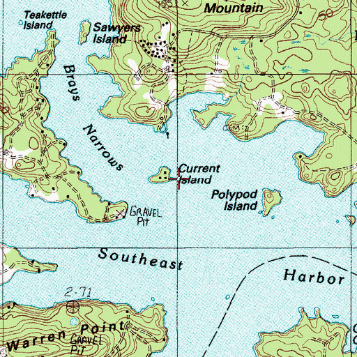 Topographic Map of Current Island, ME