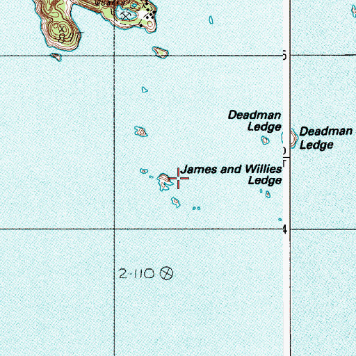 Topographic Map of James and Willies Ledge, ME