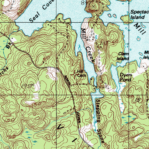 Topographic Map of Hill Cemetery, ME